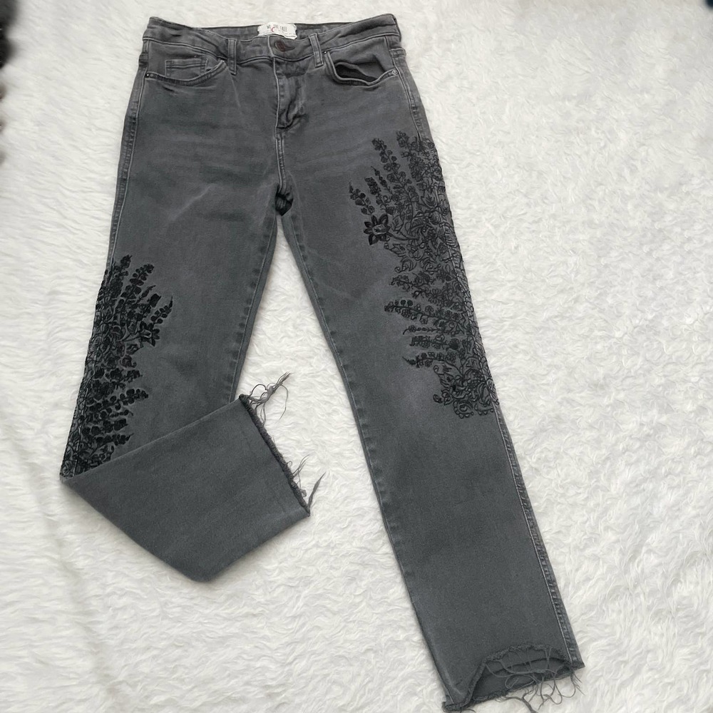 Free People We The Free Gray Paisley Embroidered Skinny Jeans Size 26